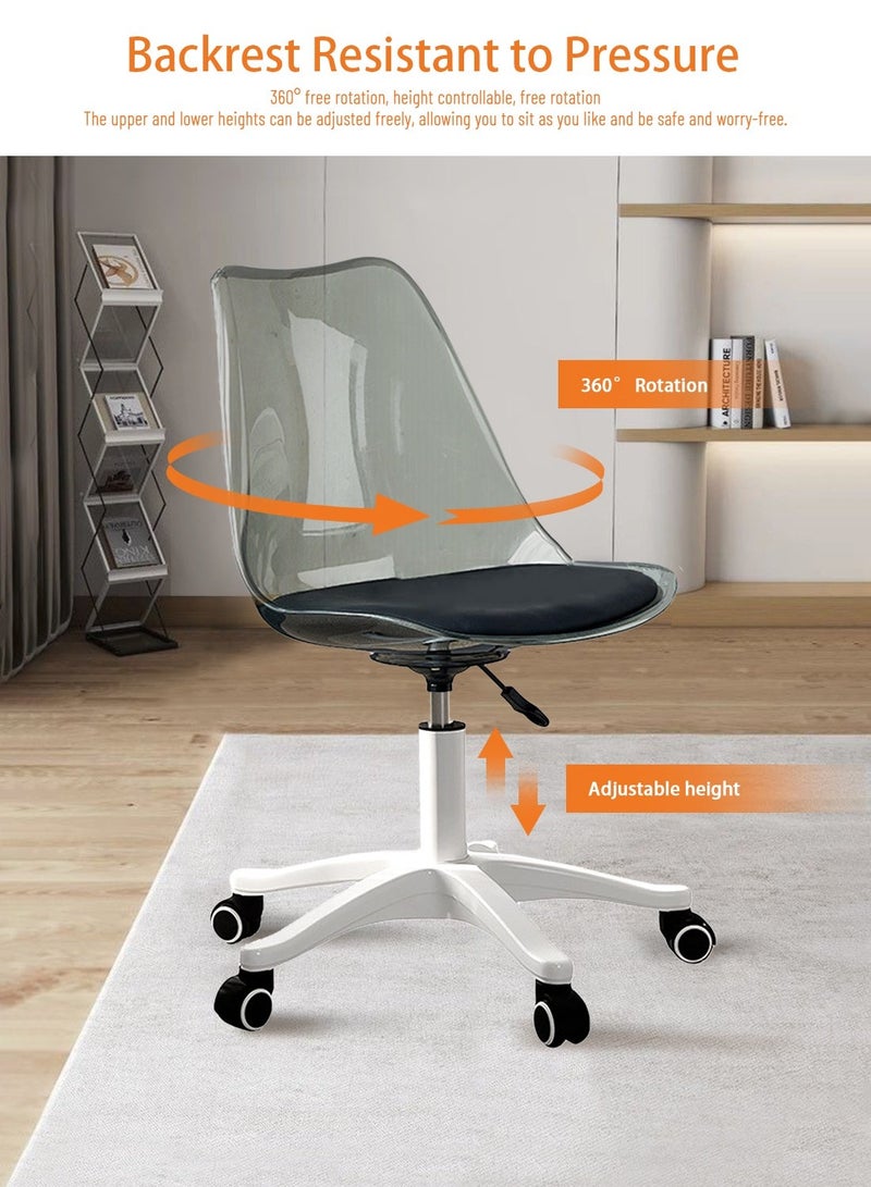 Sinyin Set of 5 Transparent Office Chairs with Soft Cushion Seat, Adjustable Swivel Desk Chair with Wheels, Modern Nordic Computer Chair for Home Office, Bedroom and Vanity Room - Image 3