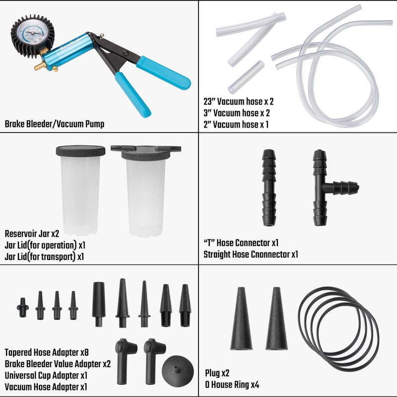 DURATECH 2 in 1 Brake Bleeder Kit, Brake Fluid Bleeder Kit with Metal Handheld Vacuum Pump, Ideal for Automotive, Organized in Portable Case - Image 2