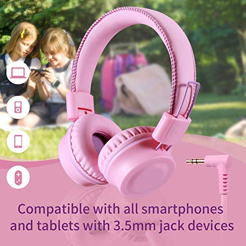 POWMEE M2 Kids Headphones Wired Headphone for Kids,Foldable Adjustable Stereo Tangle-Free,3.5MM Jack Wire Cord On-Ear Headphone for Children/Teens/Girls/School/Kindle/Airplane/Plane/ (Pink) - Image 3