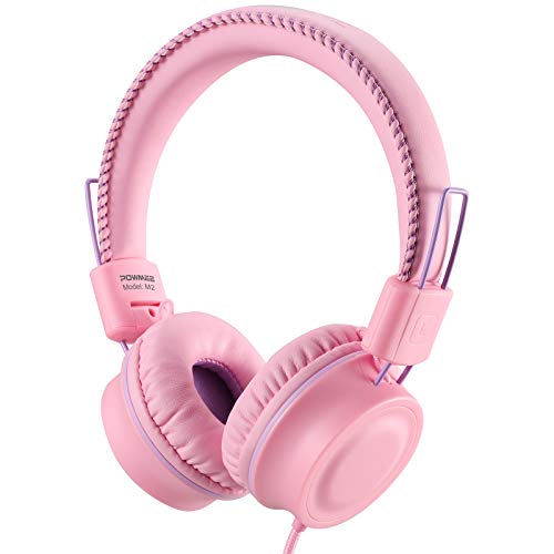 POWMEE M2 Kids Headphones Wired Headphone for Kids,Foldable Adjustable Stereo Tangle-Free,3.5MM Jack Wire Cord On-Ear Headphone for Children/Teens/Girls/School/Kindle/Airplane/Plane/ (Pink) - Image 1