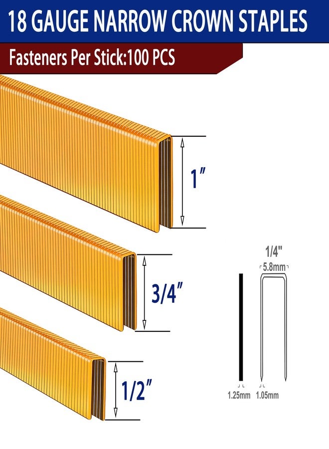 HW HAMWOO 18 Gauge by 1/2 to 1 in Multi-Pack Narrow Crown Staples, 1200-Pack Including 1/2"- 400; 3/4"- 400; 1"- 400(Yellow) - Image 2