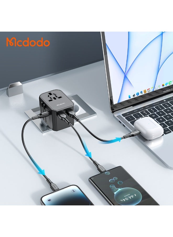 Mcdodo CP-4290 Universal Travel Adapter 33W USB-C PD 1C+2A+1AC Black Multi Plug Adapter with UK US EU AU Compatibility - Image 4