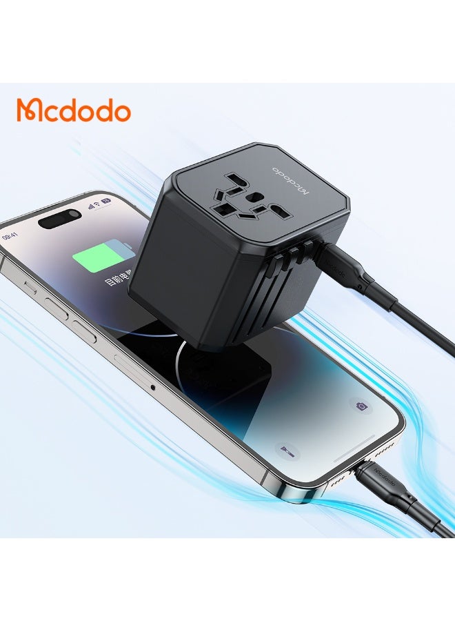 Mcdodo CP-4290 Universal Travel Adapter 33W USB-C PD 1C+2A+1AC Black Multi Plug Adapter with UK US EU AU Compatibility - Image 3