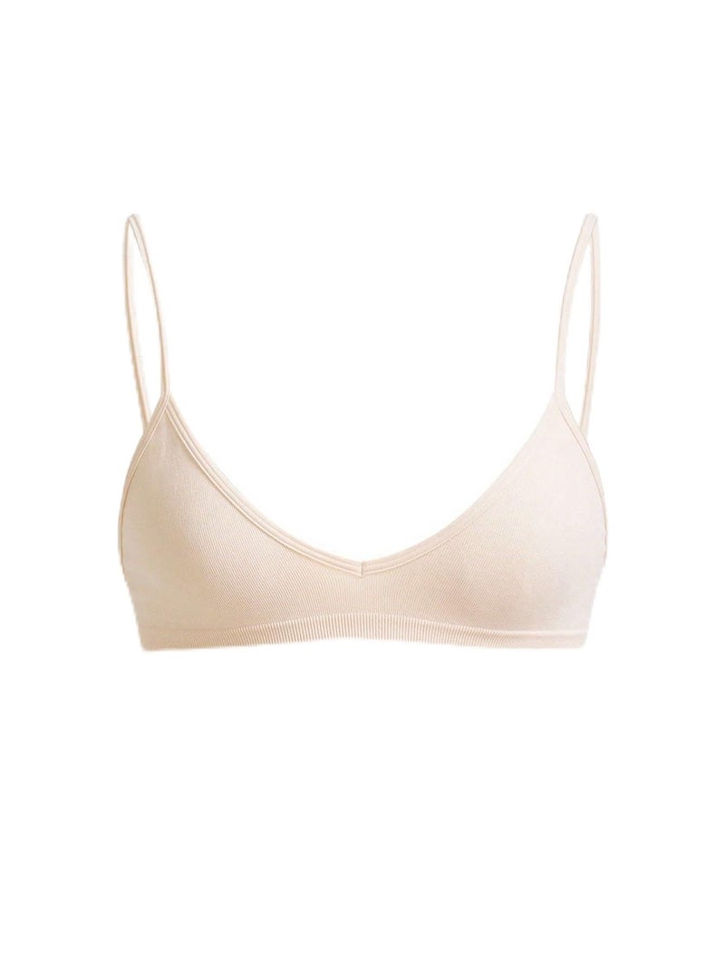 SweatyRocks Women's Triangle Bralette Plunge Bra V Neck Wireless No Padded Soft Comfortable Everyday Sleep Bras Apricot Medium - Image 1