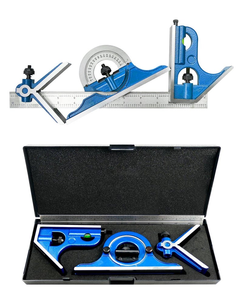 NTSUMI 12 Inch 4 Combination Square Ruler Set Protractor Satin 4R Graduation Blue