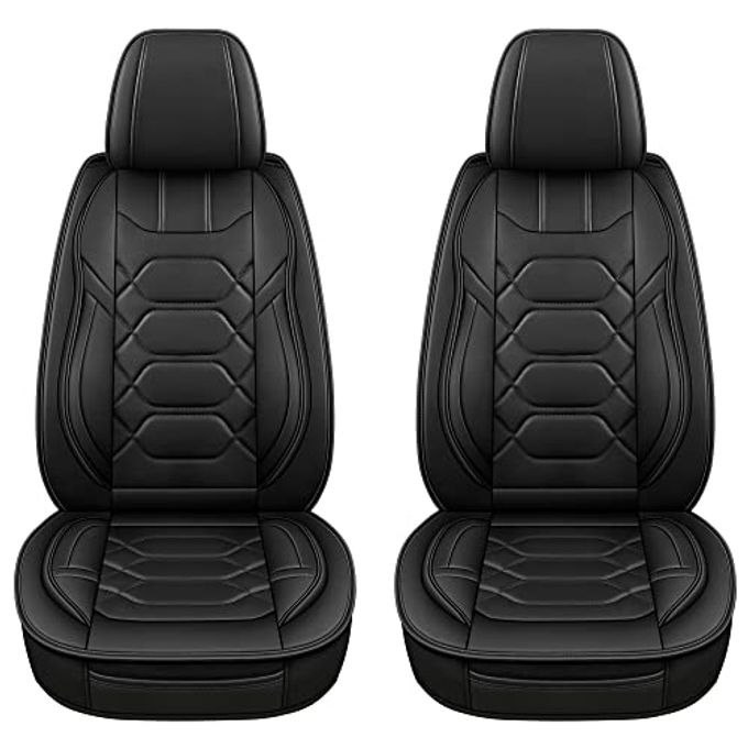 Pariitadin Leather Car Seat Covers Front Pair, Waterproof Faux Leather Seat Covers For Cars, Non-Slip Car Interior Covers Universal Fit For Most Cars Sedans Trucks Suvs, Black - Image 2