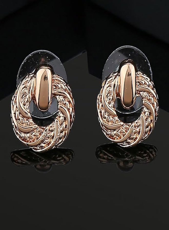 Estele Rose Gold Plated Round Shaped Brass Studs Earrings For Girls and Women - Image 2