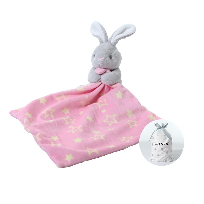 CREVENT Cozy Plush Baby Security Blanket Loveys for Baby Girls with Animal Face, Baby Shower/Birthday Gifts for Newborns Infant Toddler (Hugging Bunny) - Image 1