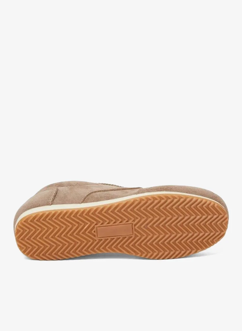 Styli  Beige Suede-Look Lace Up Sneakers for Women | Best Price UAE