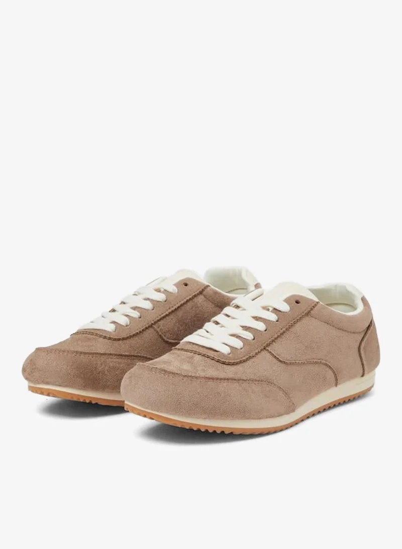 Styli Beige Suede-Look Lace Up Sneakers