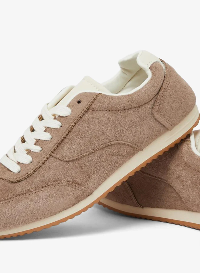 Styli  Beige Suede-Look Lace Up Sneakers for Women | Best Price UAE