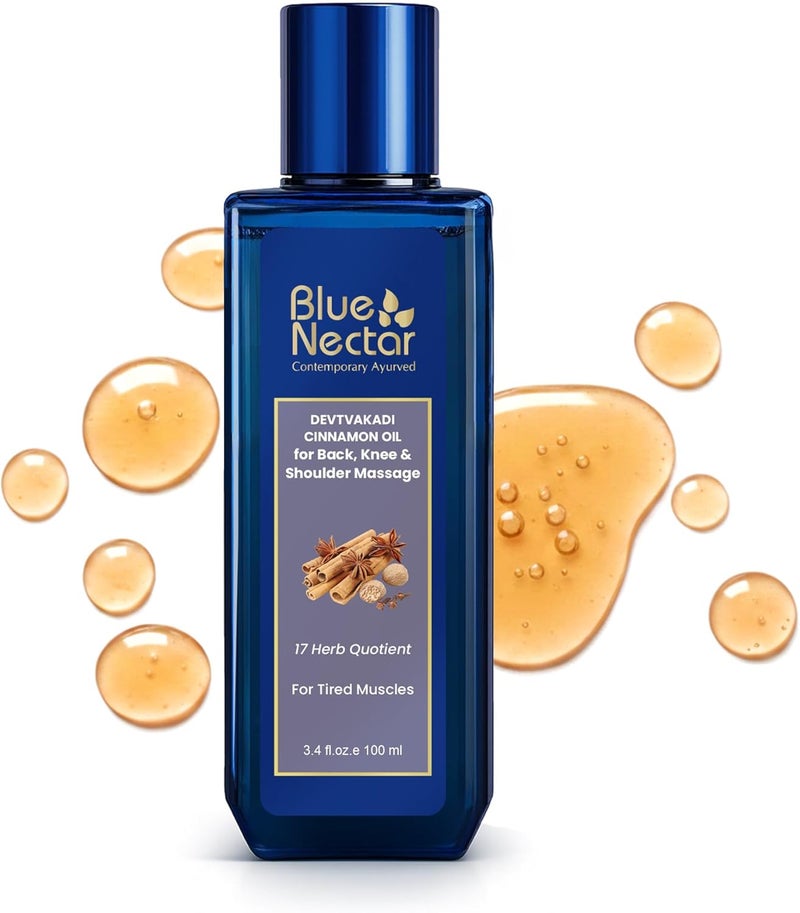 Blue Nectar Ayurvedic Body Massage Oil with Cinnamon & Clove Essential Oils (100ml,17 Herbs) - Image 1