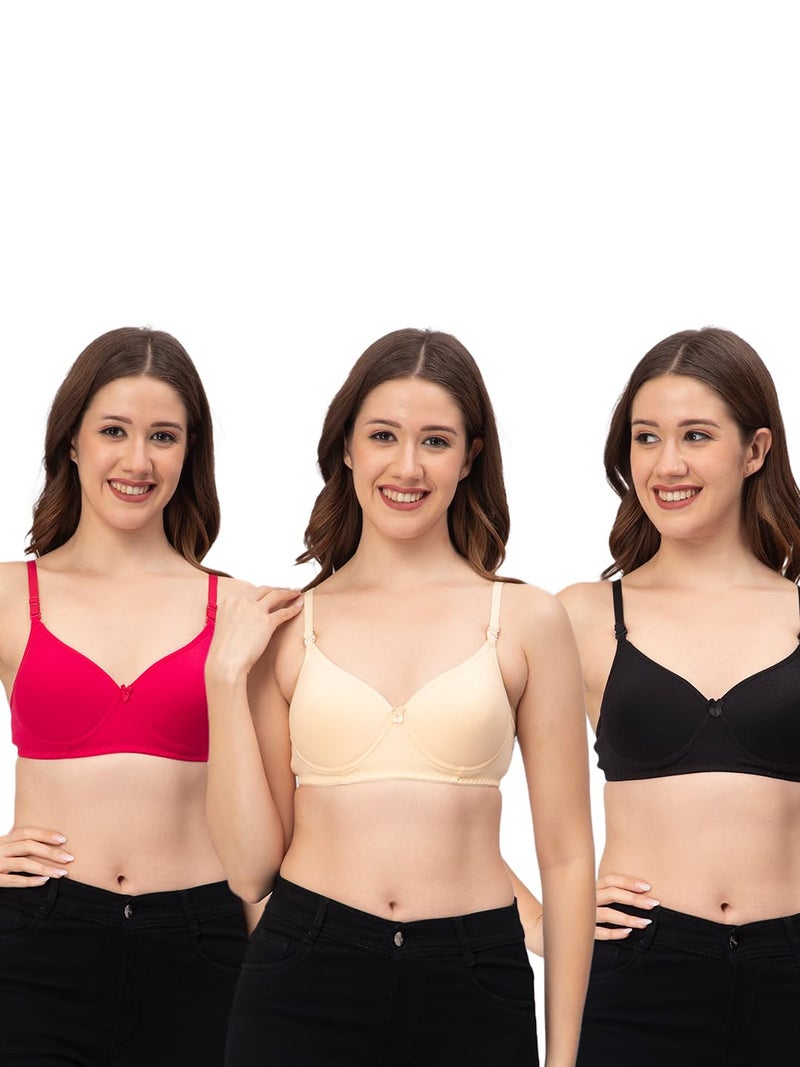 CEE 18 Women’s Cotton Padded Non-Wired T-Shirt Bra Combo Pack of 3 | Seamless Ultra Soft Everyday Bra | B Cup | Adjustable Shoulder Straps | Comfortable Lightly Padded Lingerie Innerwear - Image 1