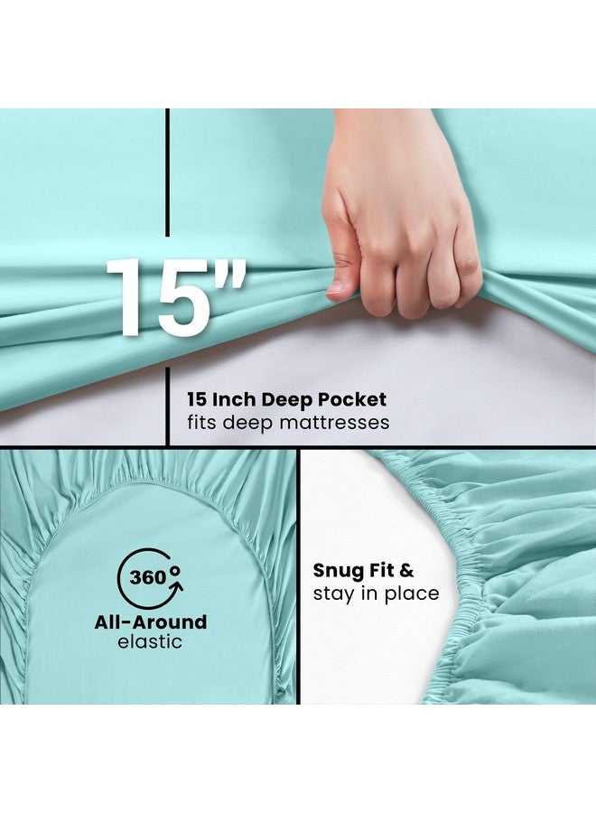 Utopia Bedding Queen Fitted Sheet - Bottom Sheet - Deep Pocket - Soft Microfiber - Shrinkage and Fade Resistant - Easy Care -1 Fitted Sheet Only (Spa Blue) - Image 4