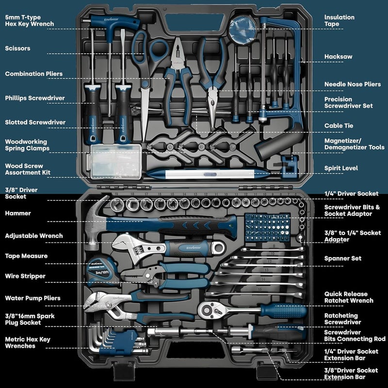 Enventor 218PCS General Household Tool Kit with Storage Toolbox, Blue - Image 2