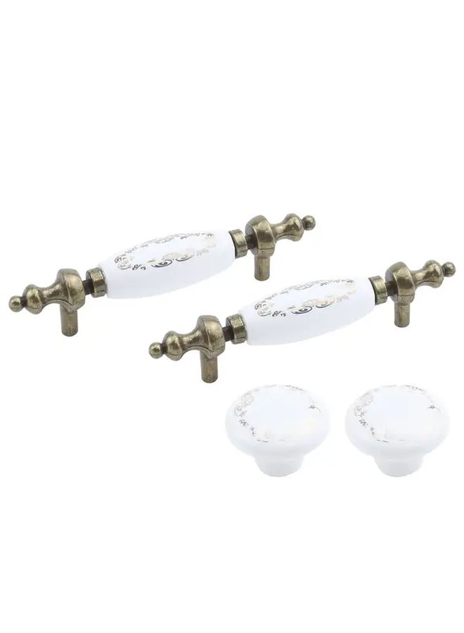 4 قطع من مقابض الأدراج السيراميكية العتيقة البرونزية بتصميم زهري مزخرف مع لمسة نهائية بيضاء - Image 1