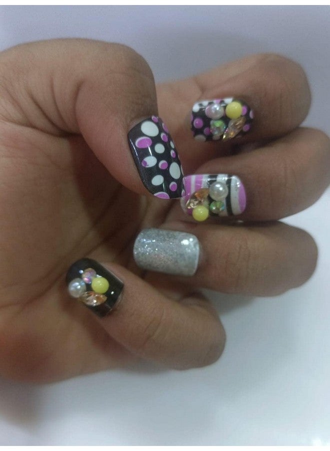 Pmw - Multicolour 3D Artificial Nails - Matte Finished Design With Glitter And Stones - Pack Of 12 - Image 1