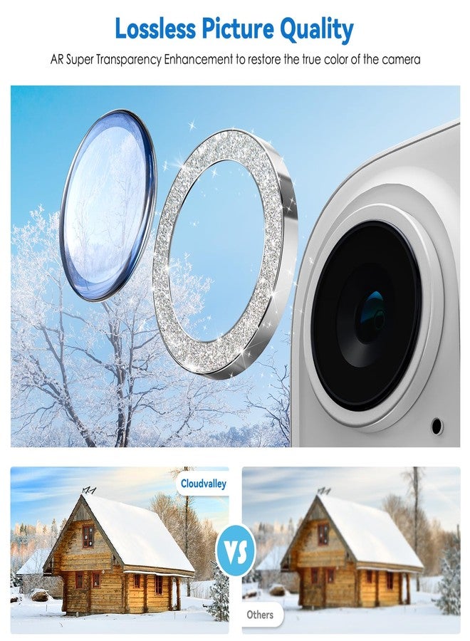 CloudValley for iPhone 16/ iPhone 16 Plus/iPhone 17 Camera Lens Protector Bling, [Glitter Decoration] Ultra-HD Tempered Glass Cover, Metal Lens Screen Protective Ring Accessories,Glitter White - Image 4