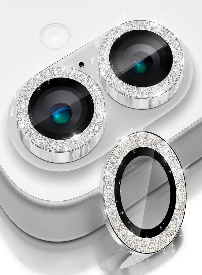 CloudValley for iPhone 16/ iPhone 16 Plus/iPhone 17 Camera Lens Protector Bling, [Glitter Decoration] Ultra-HD Tempered Glass Cover, Metal Lens Screen Protective Ring Accessories,Glitter White - Image 1