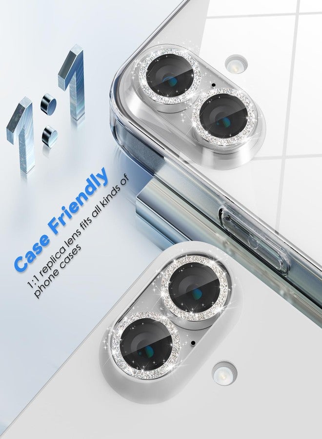 CloudValley for iPhone 16/ iPhone 16 Plus/iPhone 17 Camera Lens Protector Bling, [Glitter Decoration] Ultra-HD Tempered Glass Cover, Metal Lens Screen Protective Ring Accessories,Glitter White - Image 3