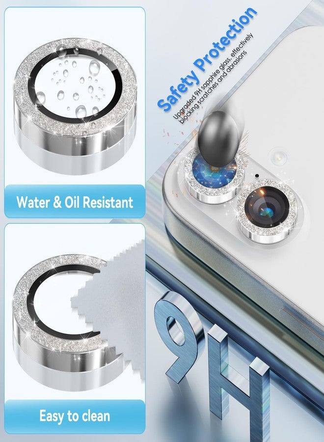 CloudValley for iPhone 16/ iPhone 16 Plus/iPhone 17 Camera Lens Protector Bling, [Glitter Decoration] Ultra-HD Tempered Glass Cover, Metal Lens Screen Protective Ring Accessories,Glitter White - Image 2