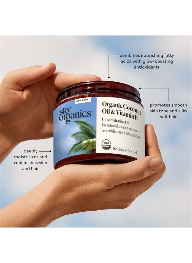 Sky Organics Organic Coconut Oil + Vitamin E for Skin & Hair USDA Certified Organic to Moisturize, Soften & Smooth, 16.9 fl. Oz  - Image 2