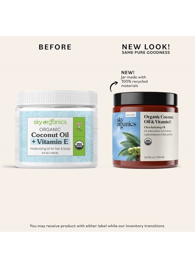 Sky Organics Organic Coconut Oil + Vitamin E for Skin & Hair USDA Certified Organic to Moisturize, Soften & Smooth, 16.9 fl. Oz  - Image 3