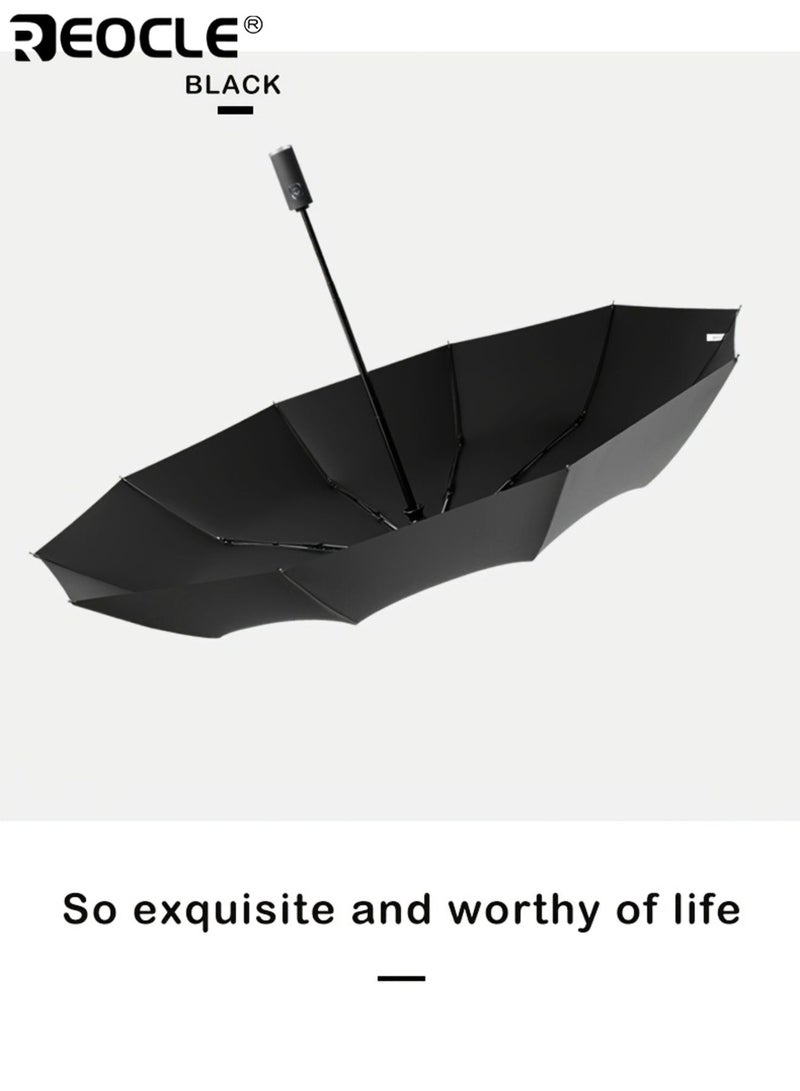 REOCLE Unisex 12-Rib Automatic Open Close Folding Umbrella Windproof Compact Travel Umbrella with Ergonomic Plastic Handle 191T Pongee Fabric Stylish Foldable Umbrella Lightweight Durable Water Resistant Quick Drying Suitable for Daily Use Outdoor Activities Hiking Camping Commuting Business Trips Family Outings Ideal for Travelers Adults Families with Washing Machine Safe Material Portable Easy to Store Available in Multiple Colors for Men for Women for Adults - Image 2