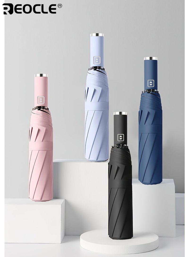 REOCLE Unisex 12-Rib Automatic Open Close Folding Umbrella Windproof Compact Travel Umbrella with Ergonomic Plastic Handle 191T Pongee Fabric Stylish Foldable Umbrella Lightweight Durable Water Resistant Quick Drying Suitable for Daily Use Outdoor Activities Hiking Camping Commuting Business Trips Family Outings Ideal for Travelers Adults Families with Washing Machine Safe Material Portable Easy to Store Available in Multiple Colors for Men for Women for Adults - Image 4