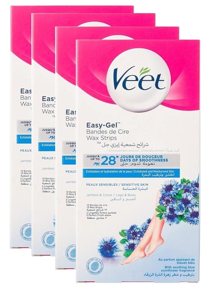 Veet 4Pcs Veet  Easy Gel Wax Strips for Sensitive Skin, 12 Strips - Image 1