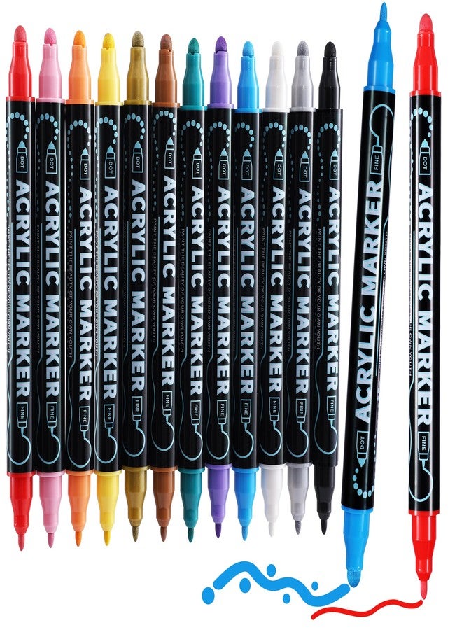 nauets 12 Colors Dual Tip Acrylic Paint Markers, Premium Dot & Fine Tip Coloring Paint Pens for Rock, Wood, Fabric, Canvas, Glass, Paper, Ceramic, Scrapbook, Vision Board and DIY Crafts Supplies Art Gifts - Image 1
