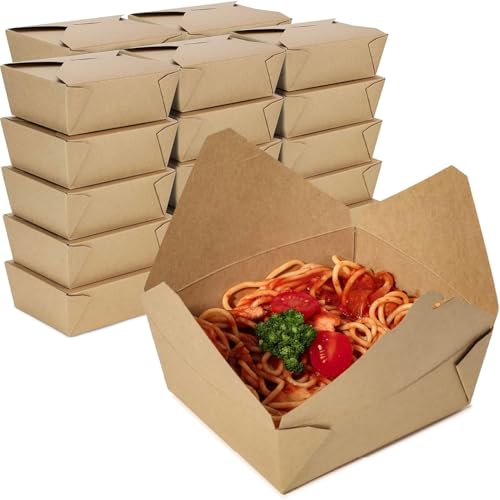 Aakriti Paper Take Out paper boxs 8.5" x 6" x 2.6" - Kraft Lunch Meal Food Packing Boxes, paper box to Go Packaging, Microwave Safe, Leak Grease Resistant for Restaurant, Catering (Pack of 25) - Image 1