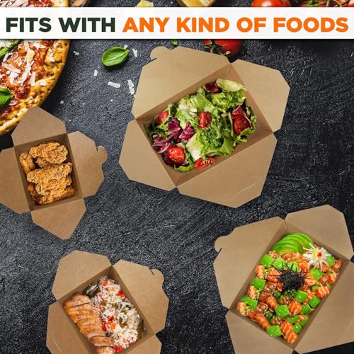 Aakriti Paper Take Out paper boxs 8.5" x 6" x 2.6" - Kraft Lunch Meal Food Packing Boxes, paper box to Go Packaging, Microwave Safe, Leak Grease Resistant for Restaurant, Catering (Pack of 25) - Image 4