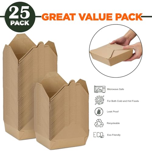 Aakriti Paper Take Out paper boxs 8.5" x 6" x 2.6" - Kraft Lunch Meal Food Packing Boxes, paper box to Go Packaging, Microwave Safe, Leak Grease Resistant for Restaurant, Catering (Pack of 25) - Image 3