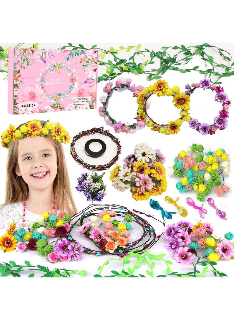 XiuWoo Flower Crowns Craft Kit, Make Your Own 12 PCs Flower Crowns Garland Handmade Arts and Crafts for Kids, DIY Fairy Flower Headbands and Bracelets,Hair Accessories Gift for Girls Teens Women - Image 1