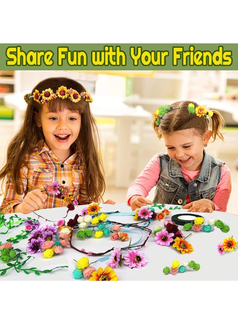 XiuWoo Flower Crowns Craft Kit, Make Your Own 12 PCs Flower Crowns Garland Handmade Arts and Crafts for Kids, DIY Fairy Flower Headbands and Bracelets,Hair Accessories Gift for Girls Teens Women - Image 4