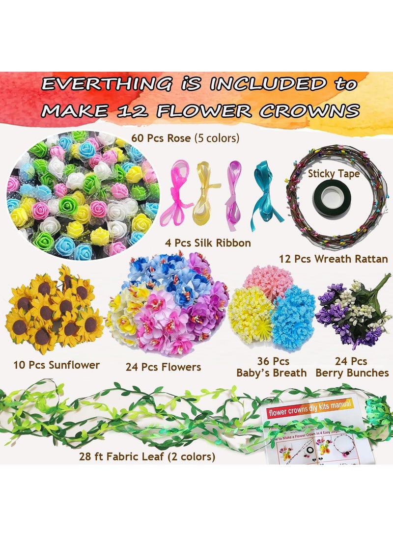 XiuWoo Flower Crowns Craft Kit, Make Your Own 12 PCs Flower Crowns Garland Handmade Arts and Crafts for Kids, DIY Fairy Flower Headbands and Bracelets,Hair Accessories Gift for Girls Teens Women - Image 2
