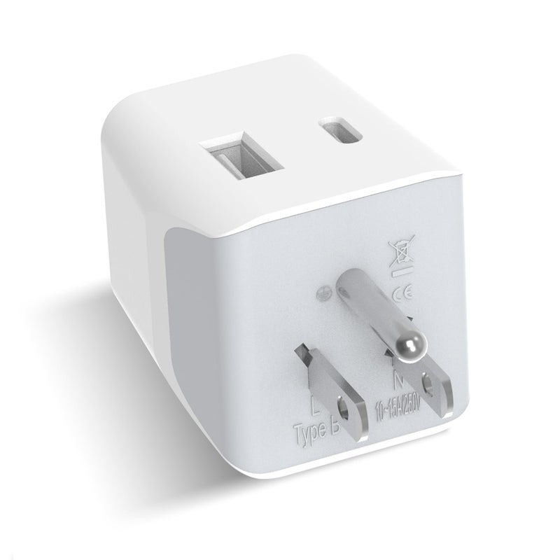 Ceptics India to USA Converter Plug, Travel Adapter, 3 in 1 India to Canada Converter Plug, Type B India to USA, Canada & More - 1 USB, 1 USB-C - CE Certified - RoHS Compliant - White - Image 3