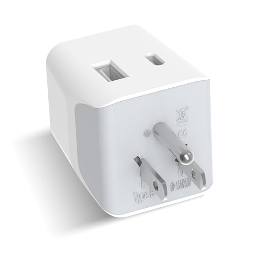 Ceptics India to USA Converter Plug, Travel Adapter, 3 in 1 India to Canada Converter Plug, Type B India to USA, Canada & More - 1 USB, 1 USB-C - CE Certified - RoHS Compliant - White - Image 1
