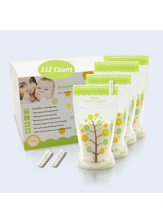 Bimirth Breastmilk Storage Bags Pre Sterilized 8Oz 112Counts Easy Pour Spout Bpa Free Ready To Use Double Zipper Seal Bags For Pumping Freezing And Feeding Milk Self Standing Cpc Test Passed  - Image 1