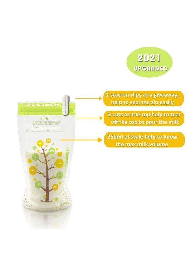 Bimirth Breastmilk Storage Bags Pre Sterilized 8Oz 112Counts Easy Pour Spout Bpa Free Ready To Use Double Zipper Seal Bags For Pumping Freezing And Feeding Milk Self Standing Cpc Test Passed  - Image 3