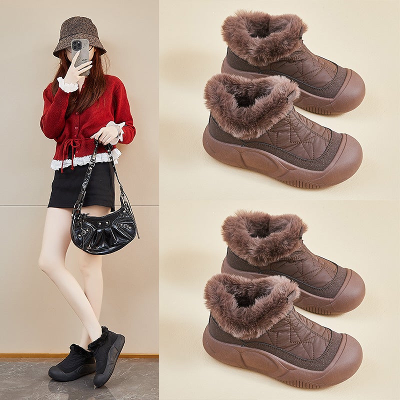 Fleece-Lined High-Top Snow Boots For Women, 2025 Winter New Style, Student Ins Korean Version, Warm, Casual, Thick-Soled, Height-Increasing Xfl35 - Image 3