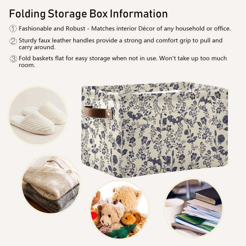 XUWU Storage Basket Bin Goth Bats Organizer Collapsible Shelf Basket Cube with Handle for Nursery Bedroom Bathroom - Image 5