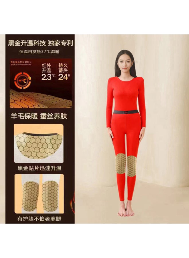 Gold Velvet Velvet Thermal Underwear Suit Men's Autumn And Winter Fleece-lined Silk Silk Round Neck Autumn Clothes Women's Autumn Pants