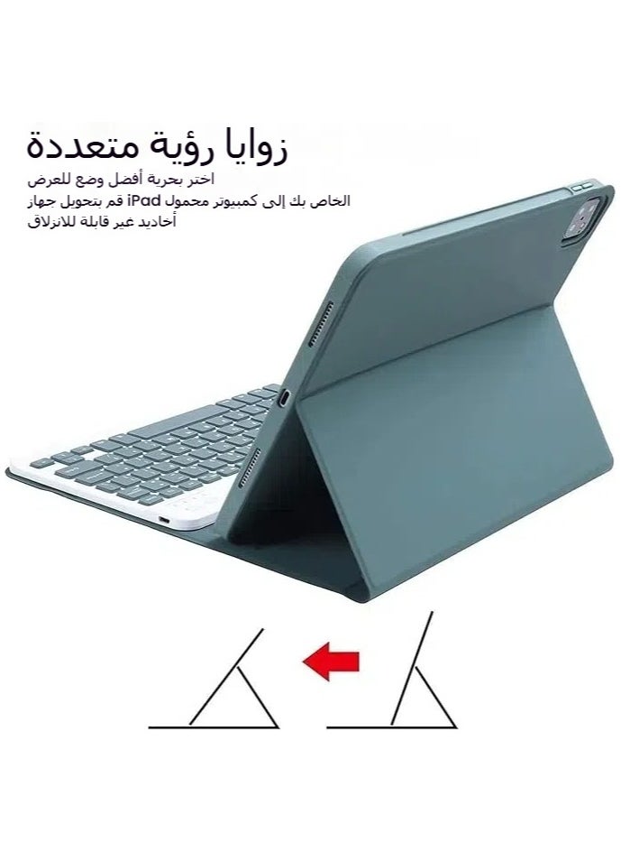 General Arabic and English Keyboard Case for iPad 10th Generation (2022, 10.9 Inch), Detachable Wireless Keyboard Pencil Holder Slim Leather Smart Cover  - Image 3