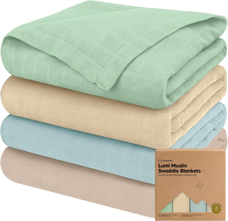 KeaBabies 4-Pack Muslin Swaddle Blankets for Baby Boys, Girls - Organic Baby Blankets for Girl, Boy, Baby Swaddle Blanket Unisex, Receiving Blankets, Swaddles for Newborns, Newborn Baby Essentials (Mirage) - Image 1