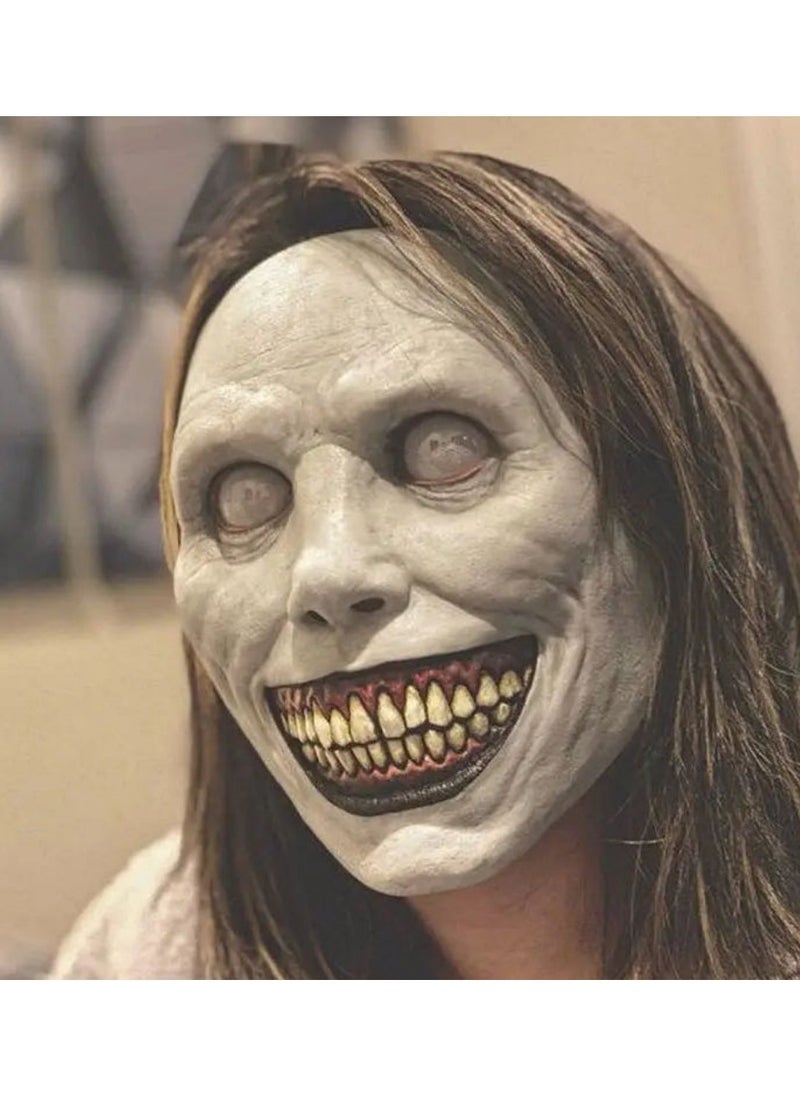 QiaoKai Exorcist Mask Smiling White Eyes Demonic Horror Mask Adult Latex Mask Cosplay Prop Accessory 22x18cm 