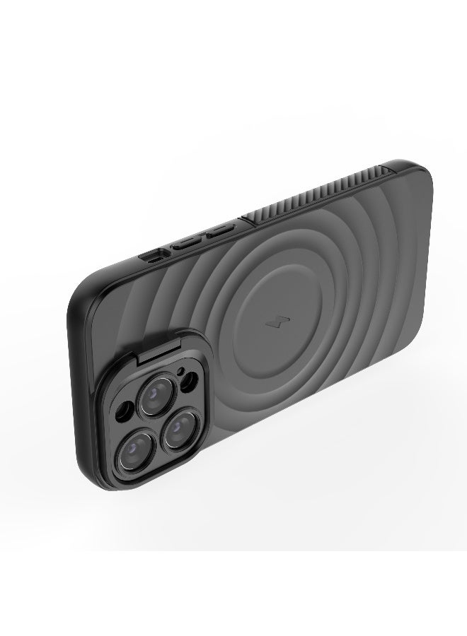 Cover For iPhone 14 Pro Max Magnetic Phone Corrugated Anti Drop Full Lens Coverage Phone Case with Holder Stand - Black - Image 5