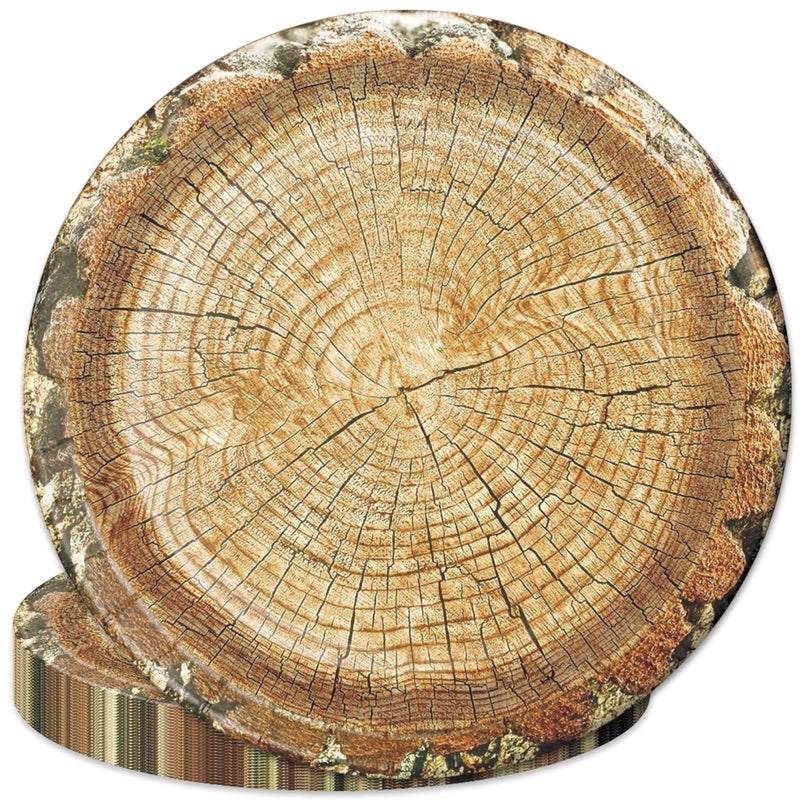 Havercamp WoodDesign Paper Plates 24 Count  Cut Timber Party Collection Extra Large Heavyweight Dinner Plates With Authentic Wood Grain Pattern Look Just Like Wood