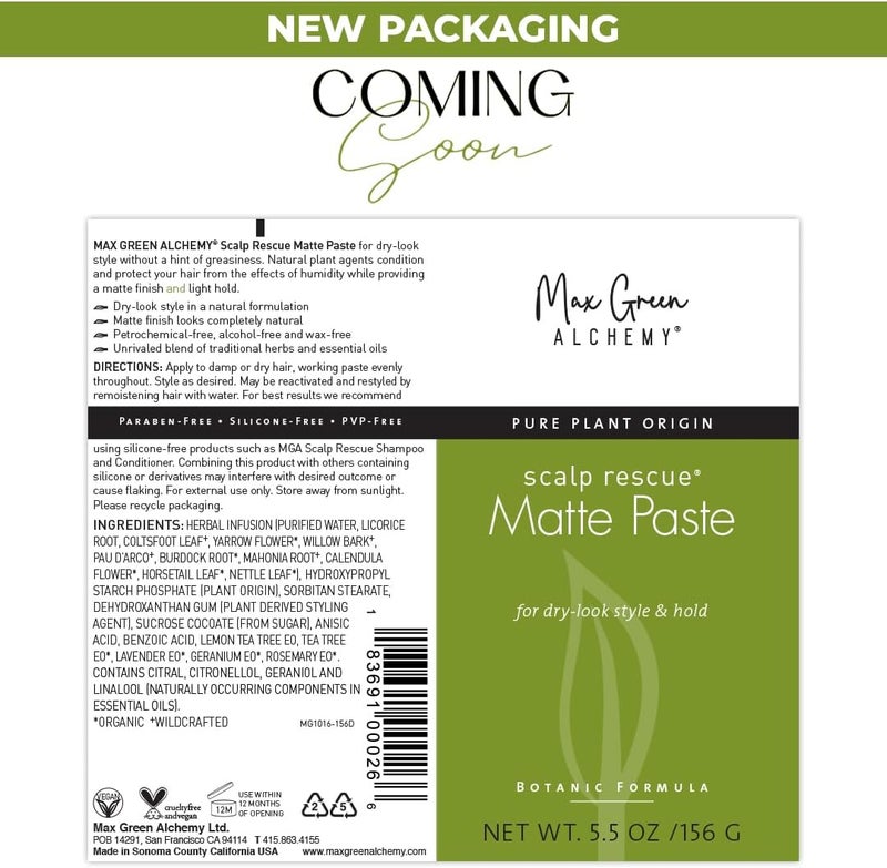 Max Green Alchemy Scalp Rescue Matte Paste - 5.5oz Organic Hair Styling Product - Image 3